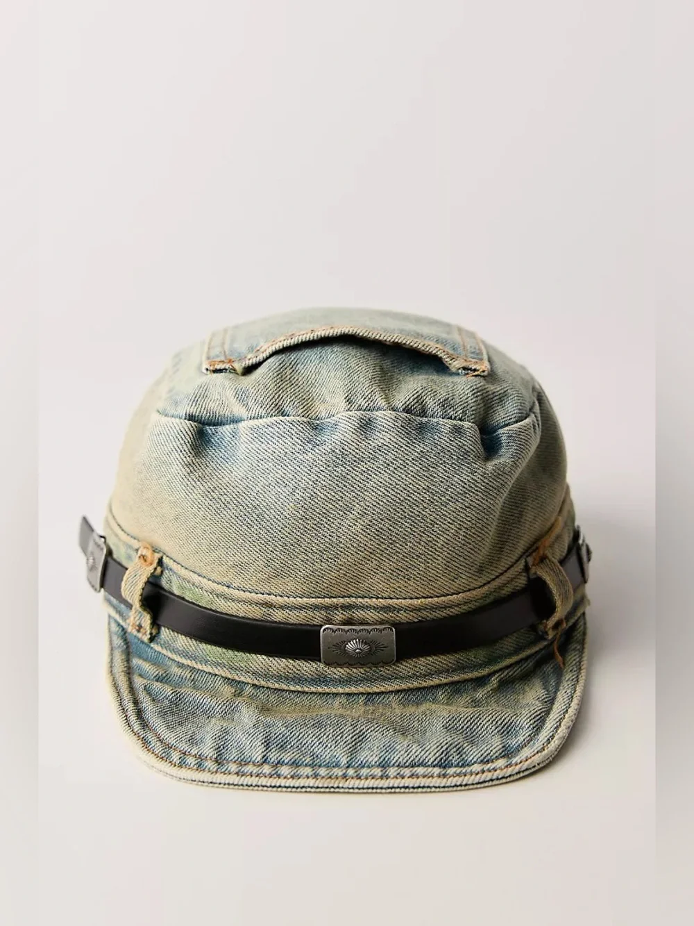 New Free People Washed Denim Jean Pocket Cadet Hat Cap